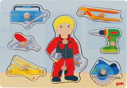 Goki wooden peg puzzle handyman - shape puzzle 8 pieces