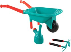 Toy wheelbarrow set with gardening tools green for children