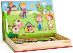 Woody magnetic farm puzzle box with 64 wooden shapes