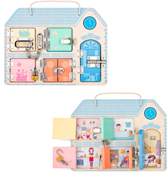 Woody toy house with locks - motor skills toy house