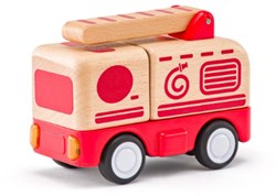 Woody small wooden fire truck with lights and sounds - toy car