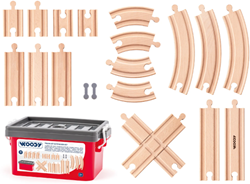 Woody toy train track set 20 pieces in plastic box multicolor