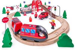 Woody fire brigade train set - wooden toy train set 60 pieces