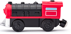 Woody electric toy locomotive red - plastic train with driver