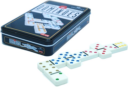 Longfield Games domino game double 6 in tin with colored dots