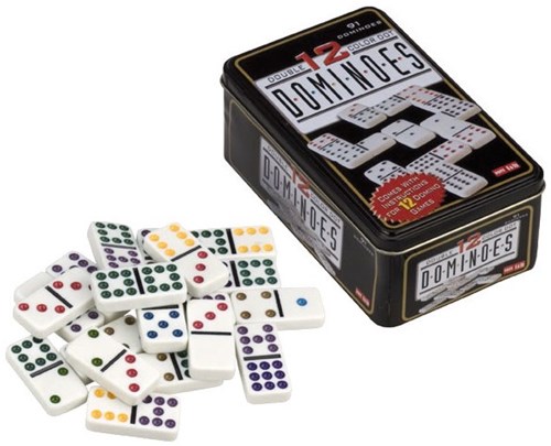 Longfield Games Domino Double 12 game in tin with colored dots