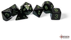 Chessex dice set - Opaque black/green - 7 pieces - RPG dice