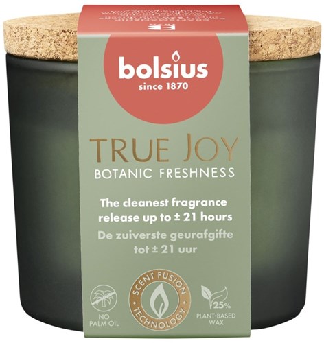 Bolsius scented candle True Joy Botanic Freshness fragrance glass with cork 66/83-3