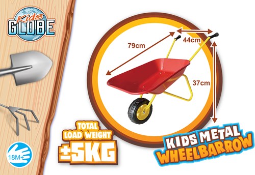 Kids Globe wheelbarrow metal red yellow toy for children 79cm-3