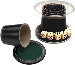 HOT Games Dice Cup Black leather+lid+pcs. 9x8cm
