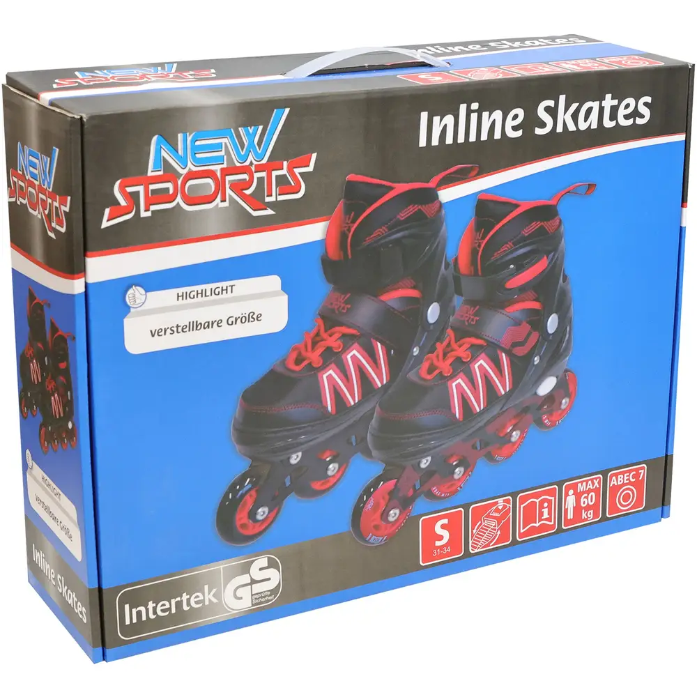 New Sports inline skates black red adjustable ABEC 7 size 31-34