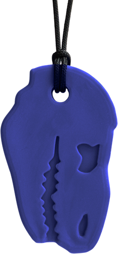 ARK Therapeutic chew necklace T-Rex sensory toy dark blue Stevige, brede kauwketting in T-Rex-vorm, geliefd bij dinofans, voor kinderen en volwassenen.