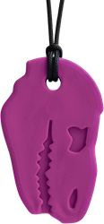ARK Therapeutic chew necklace dinosaur sensory toy magenta Stevige, brede kauwketting in T-Rex-vorm, geliefd bij dinofans, voor kinderen en volwassenen.