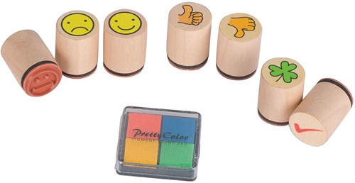 Goki stamp set toy - 8 pieces with colored ink pad-3