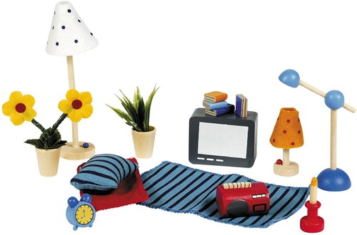 Goki wooden dollhouse living room accessories 17-piece set-2
