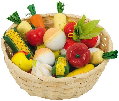Goki wooden toy vegetable basket - 17-piece role play set