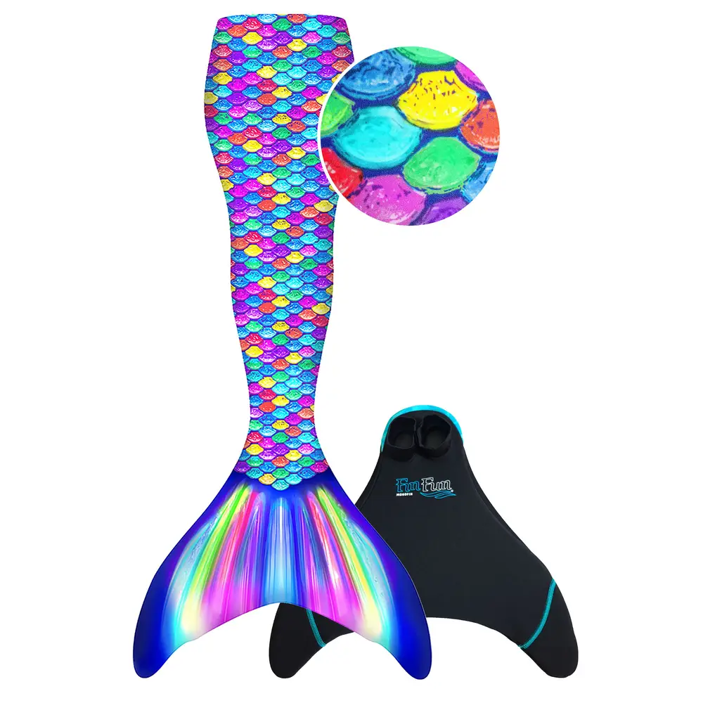 Fin Fun mermaid tail Rainbow L/XL with monofin for kids