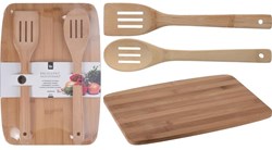 Excellent Houseware bamboo cutting board with salad servers - kitchen accessory