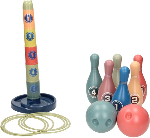 3in1 toy set stacking tower ring toss and bowling multi colors-2