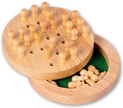 Twisk wooden solitaire brain game travel size with lid 12 cm