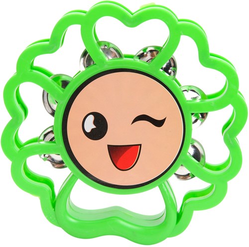 Lobbes tambourine toy flower green with handle musical fun