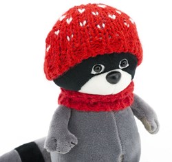 Orange Toys plush raccoon with red hat - cuddly toy