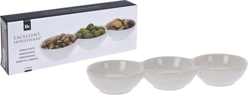 Excellent Houseware porcelain snack tray 3-compartment 24x8x3cm serving dish