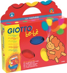 Gioto Be-Bè Box -Case : 3 X 100 Ml Pot de peinture pour doigts rouge/jaune/cyan + éponge en forme d'animal et tablier