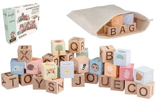 Jouéco wooden alphabet blocks set - educational toy with bag