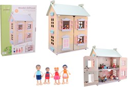 Jouéco wooden dollhouse with furniture and dolls - FSC wood