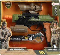 Military toy pistol with light, sound, silencer and flashlight