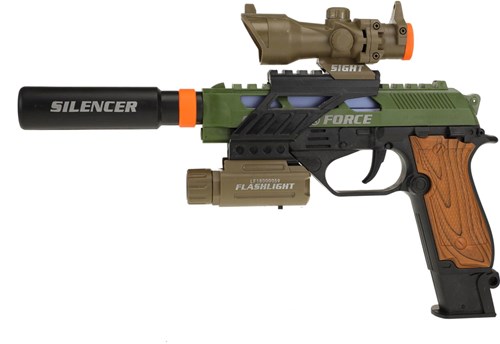 Military toy pistol with light, sound, silencer and flashlight-2