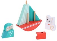 Petit Collage wooden stacking game owl and cat educational toy-2