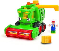 WOW Toys toy vehicle green combine harvester with farmer and hay bales