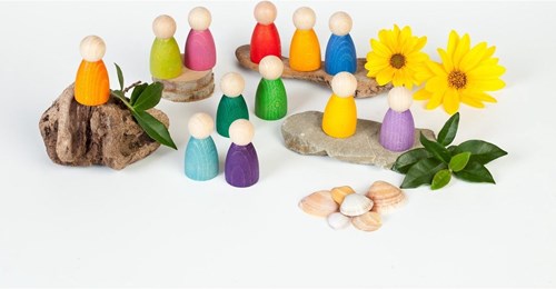 Grapat wooden toy Nins rainbow colored - 12 pieces figures-2