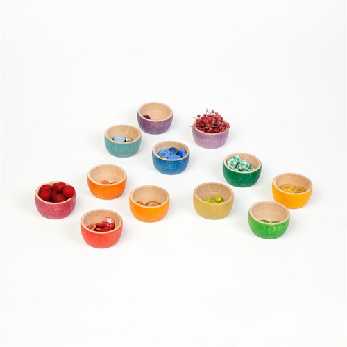 Grapat wooden play bowls rainbow colors - 12 pieces-2