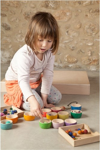 Grapat wooden play bowls rainbow colors - 12 pieces-3