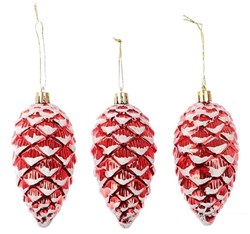 HBX natural living Christmas hanger pinecone set red plastic decoration