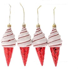 HBX natural living Christmas ice cream hanging decoration set 4 pcs red plastic