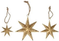 HBX natural living Christmas hanger star gold 3-piece metal decoration