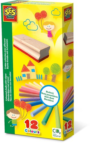 Ses chalk - blackboard chalk with wiper - bright colours - washable