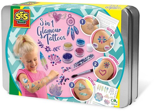 Ses glamour tattoos set - 3 in 1 tattoo craft set for kids