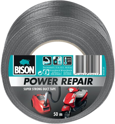 Bison duct tape grey 50 meters - super strong repair tape for indoor and outdoor