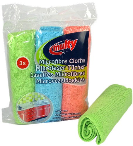Multy microfiber cleaning cloths 3 pack red green blue 35x35cm