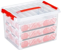 Sunware storage box Q-line Christmas baubles 22L - Transparent red - 60 baubles