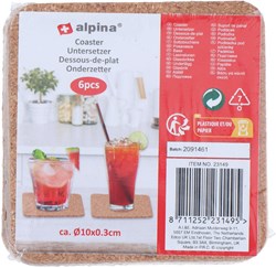 Alpina cork coasters set of 6 - brown glass coasters