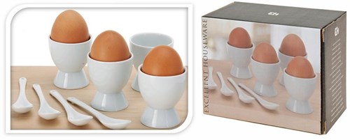 Egg cup set with spoon white porcelain 8-piece breakfast tableware