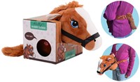 Johntoy horse head plush toy brown with elastic and sound