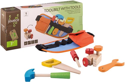 Jouéco wooden tool belt - toy tools 9-piece set for kids