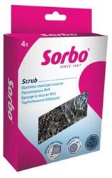 Sorbo pan scrubber stainless steel - scouring sponge for pots and dishes - 4 pcs
